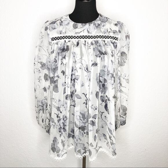 Zimmerman white gray floral lace eyelet trim silk top size 1 or Small - Picture 1 of 16